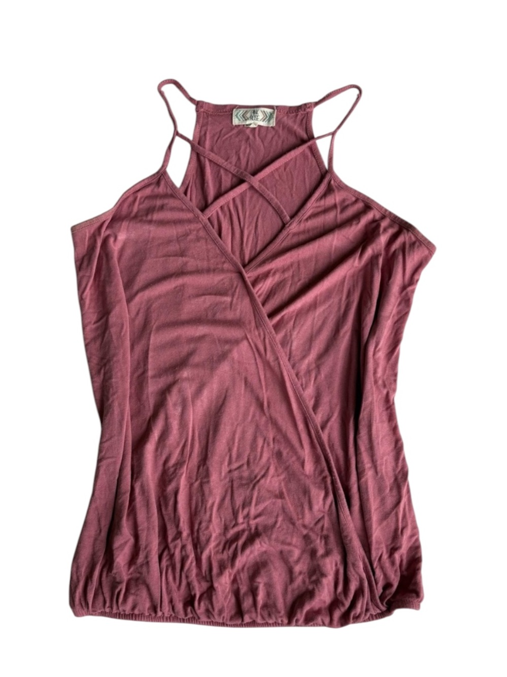 Pink Rose Dark Pink Soft Tank Top Blouse Racerback with Crisscross Detail Size M